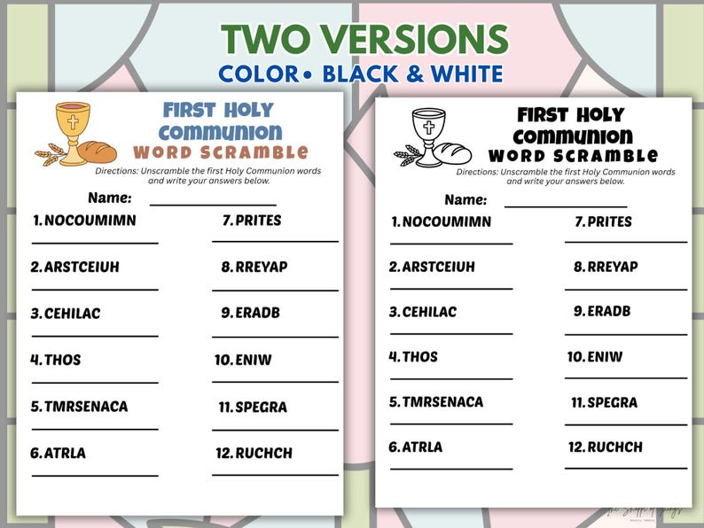 First Communion Word Scramble Game – Catholic Kids Activity (instant ...