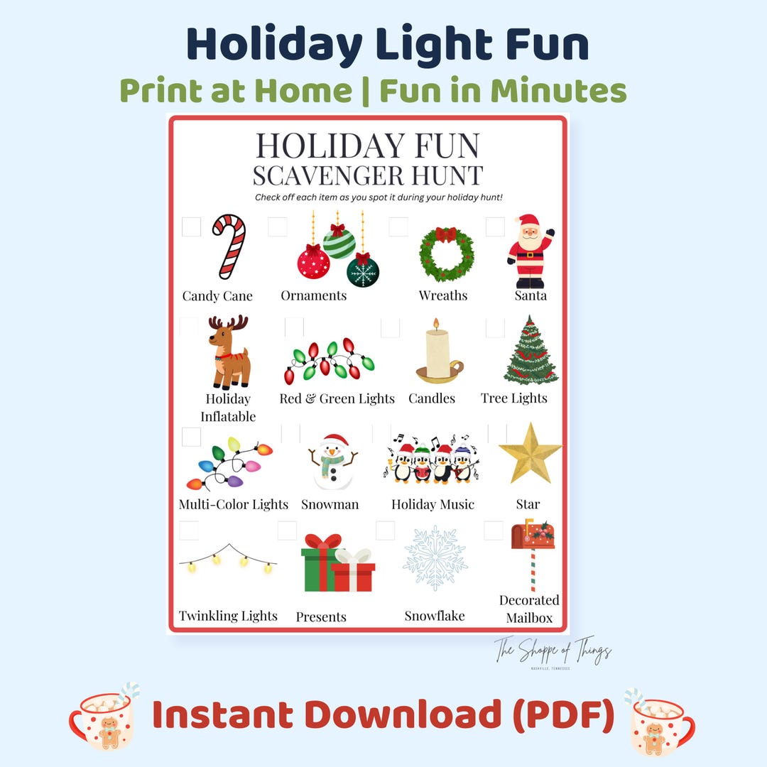 Holiday Light Scavenger Hunt Printable | Christmas Family Activity ...