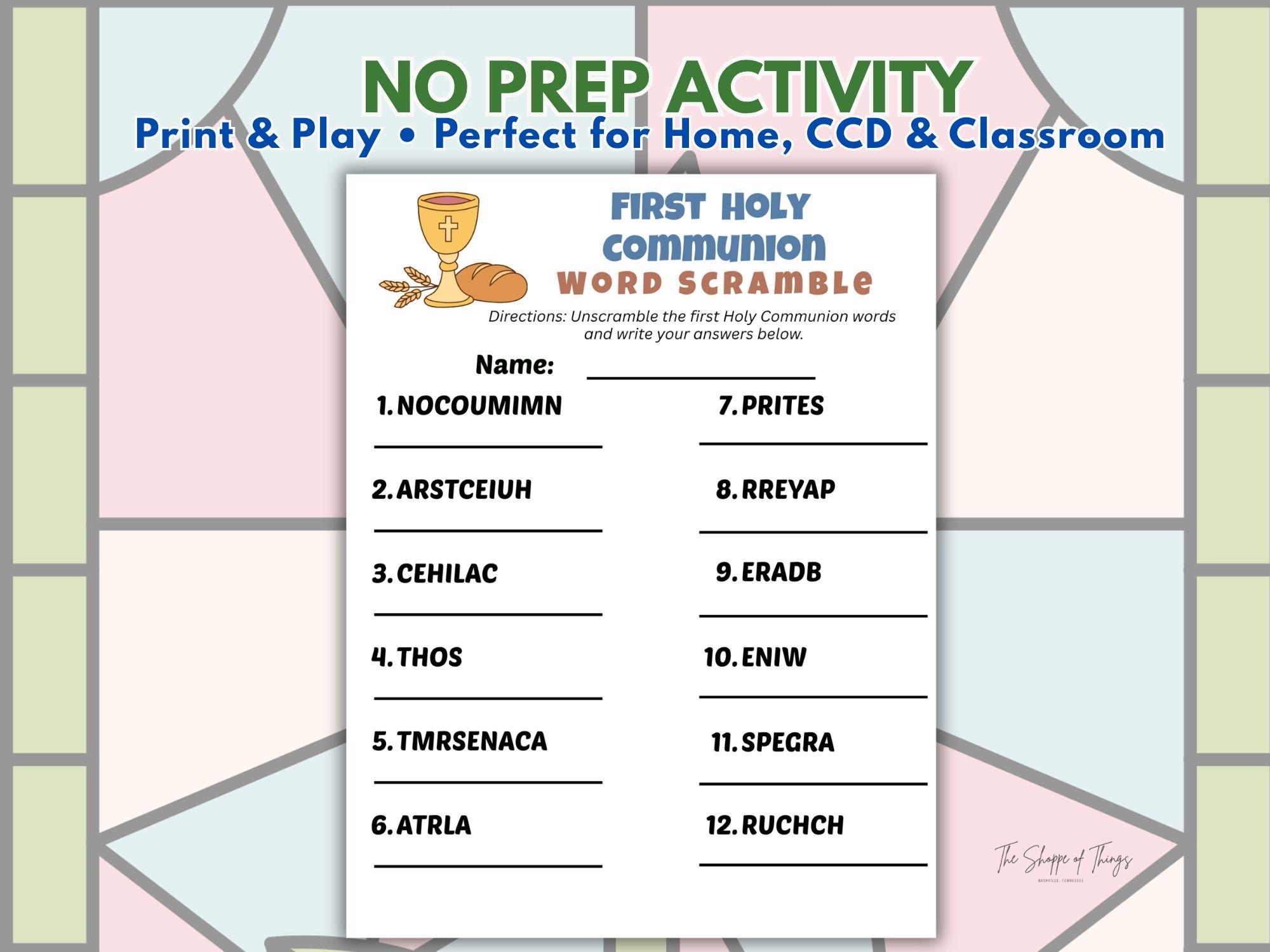 First Communion Word Scramble Game – Catholic Kids Activity (instant ...