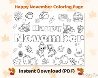 Happy November Coloring Page • Autumn Printables (PDF)