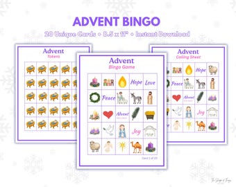 Advent Bingo Printable Game, Catholic Sunday School Activity, Religious Education Christmas Game, 20 Cards