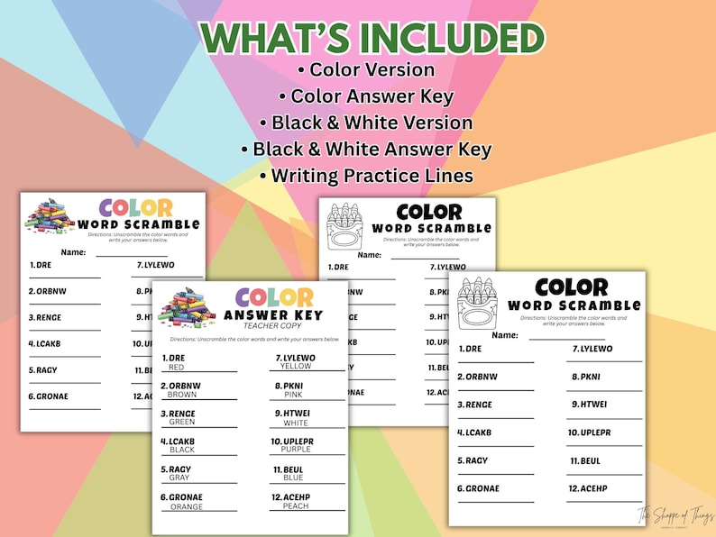 Color Word Scramble Printable | Spelling Activity | Classroom Game (2 ...