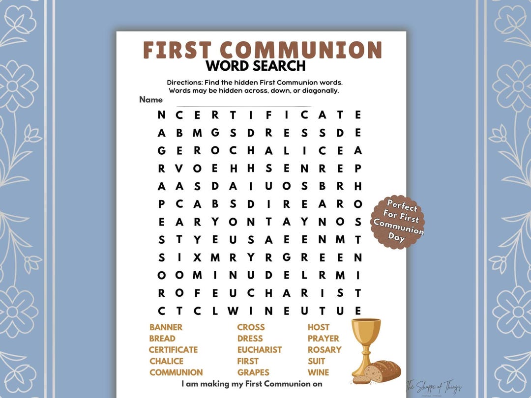 First Communion Word Search Game, Catholic Kids Activity (PDF Download ...