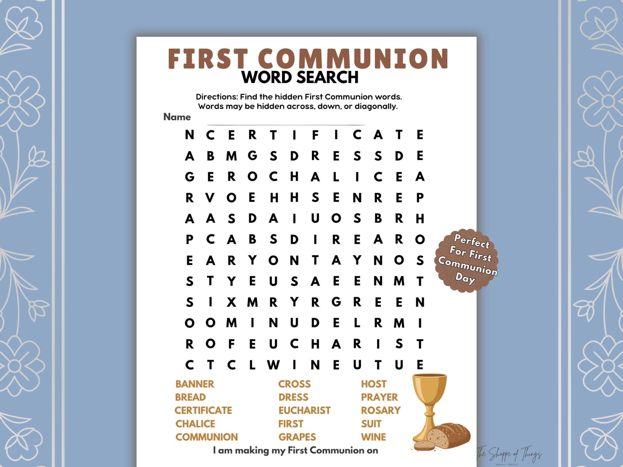 First Communion Word Search Game, Catholic Kids Activity (PDF Download ...