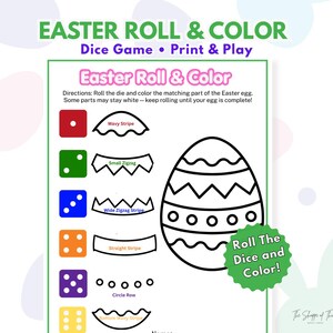 Juego de rodar huevos de Pascua y colorear / Actividad imprimible sin preparación (descarga digital)