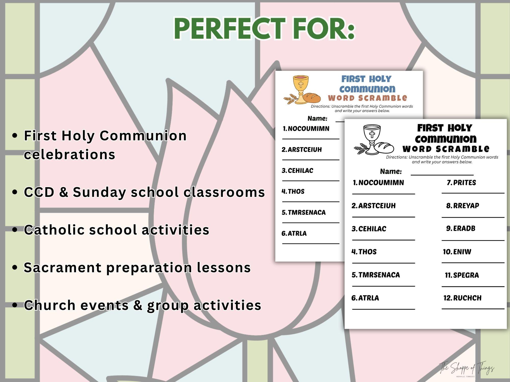 First Communion Word Scramble Game – Catholic Kids Activity (instant ...