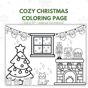 Christmas Living Room Coloring Page | Holiday Kids Activity (PDF)