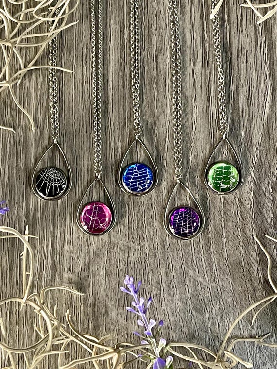 Teardrop Pendant Spiderweb Necklace, Witch Jewelry Necklace Stainless Steel Jewelry Witch, Gothic Halloween