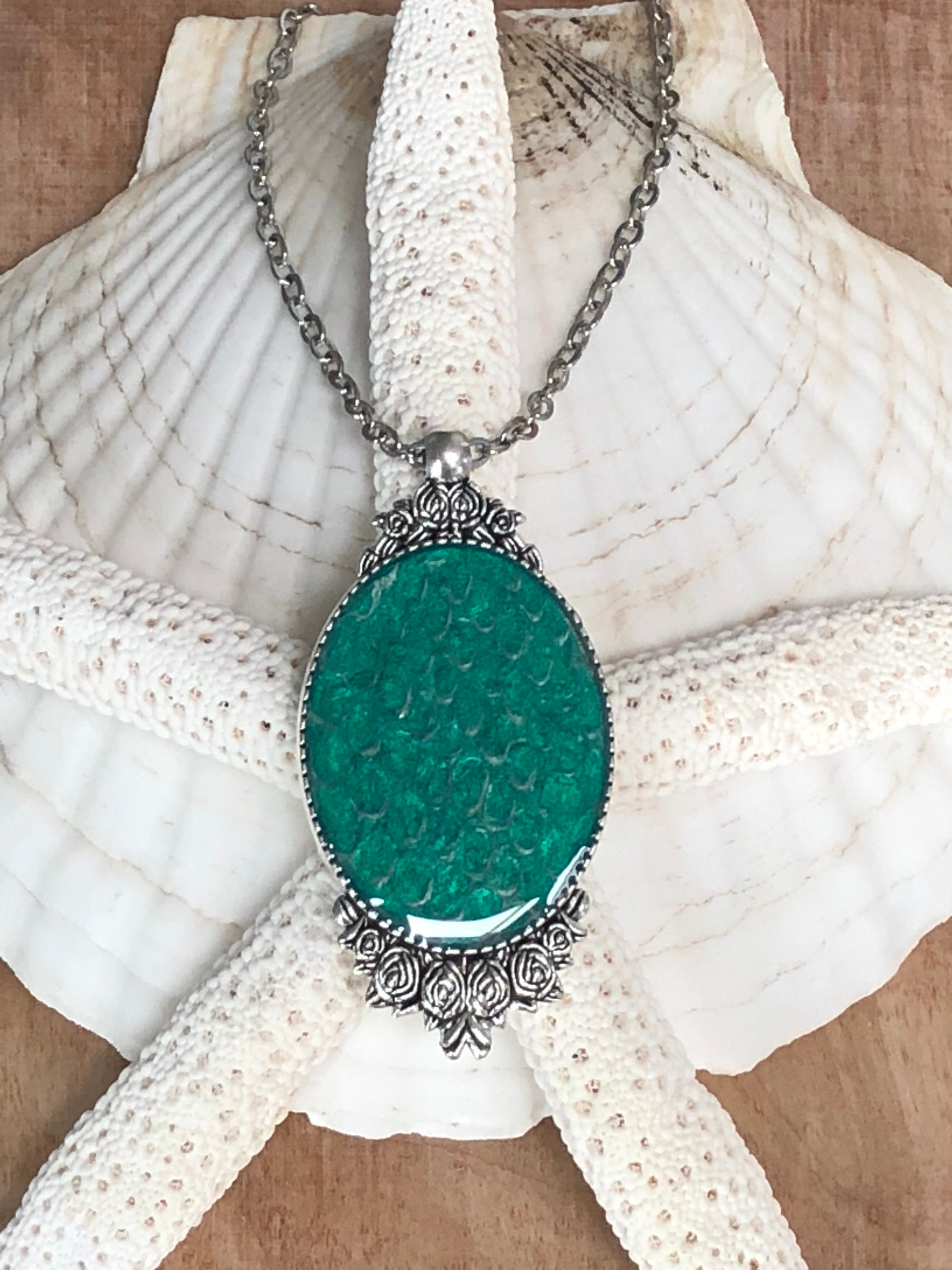 Mermaid Scales, Mermaid Jewelry, Green Pendant, Snake Shed Jewelry