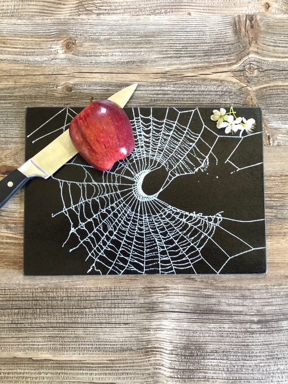 Glass Cutting Board, Gothic Home Decor, Spider Web Decor, Gothic Kitchen Decor