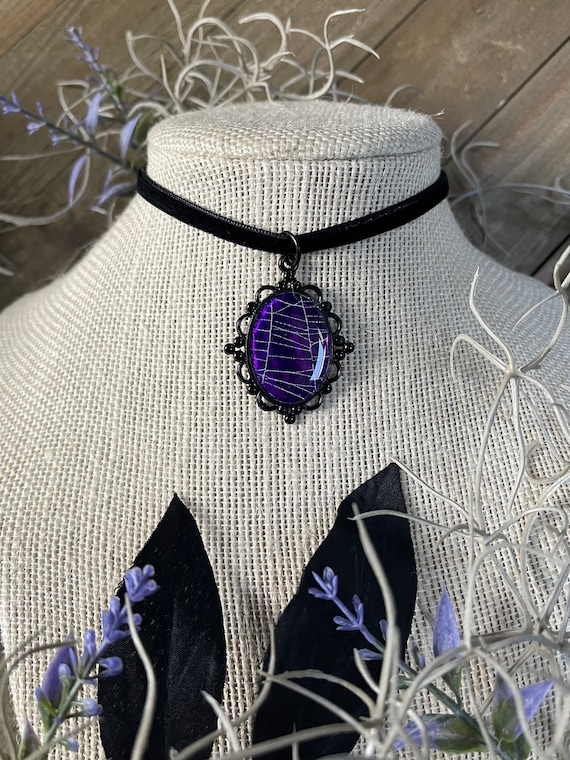Halloween Jewelry Spiderweb Necklace, Cobweb Pendant, Gothic Jewelry, Gothic Necklace, Spider Taxidermy, Victorian Gothic