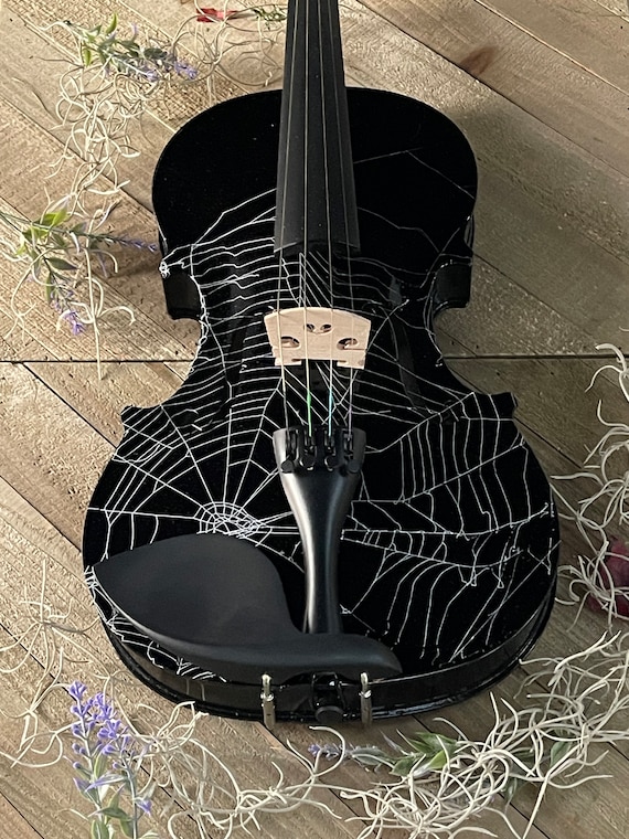 Violin, Black Violin, Painted Violin, Spider Web, Wall Art, Music Lover, 4/4 Violin