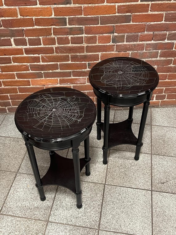 Dark Decor, Spider Web Table, Real Preserved Spider Web, Gothic Furniture, Gothic Table, Spider Web, Witchy Decor, Accent Table, Round Table
