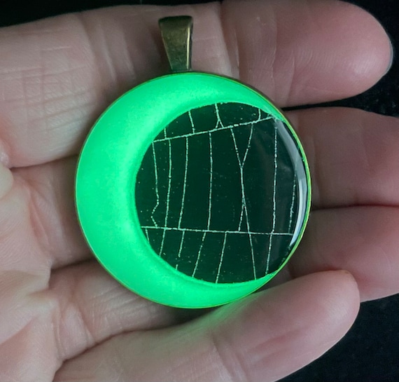 Glow in the Dark,Spider Web Necklace, Spider Web Pendant, Spider Web Jewelry, Moon Jewelry, Crescent Moon Necklace, Real Spider Web