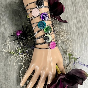 Spiderweb Cuff Bracelet: Glow in the Dark Crescent Moon, Halloween Jewelry