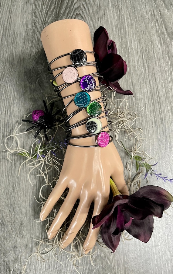 Spiderweb Cuff Bracelet Cobweb Jewelry Halloween Crescent Moon Glow in the Dark Jewelry Halloween Bracelet