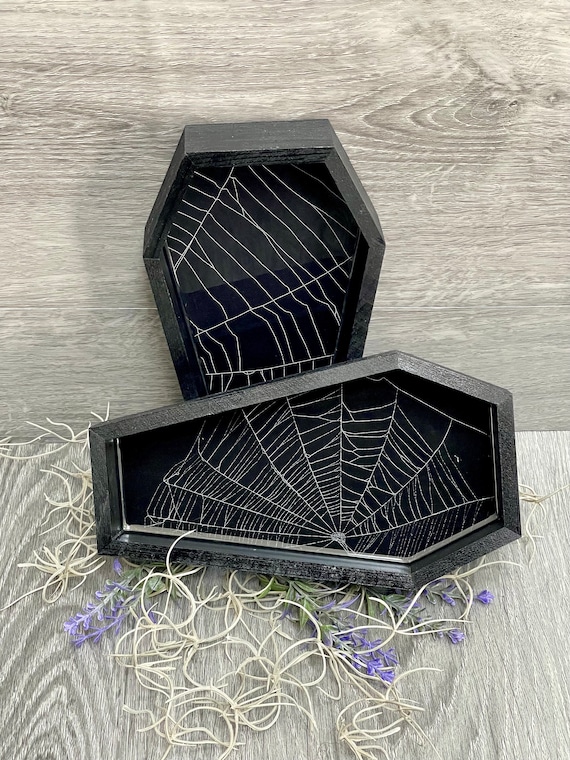 Coffin Box, Trinket Box, Real Spider Web, Preserved Spider Web, Coffin Tray