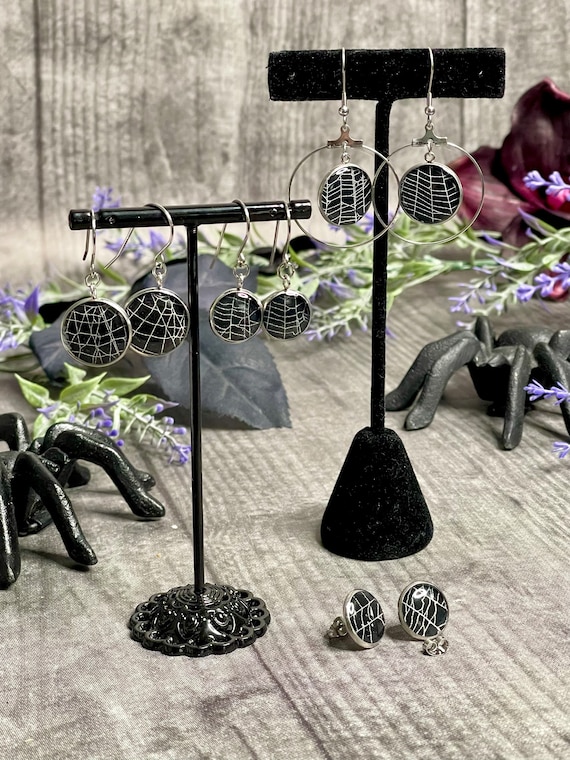 Spider Web Earrings, Halloween Earrings, Gothic Earrings, SpiderWeb Jewelry, Earrings from Nature, Hoops, Dangle Earrings, Black Earrings