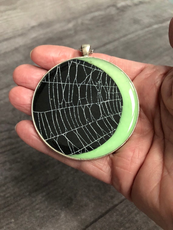 Spider Web Necklace, Spiderweb Jewelry , Gothic Necklace, Moon Phase, Spider Web Jewelry, Glows in the Dark, Halloween Jewelry