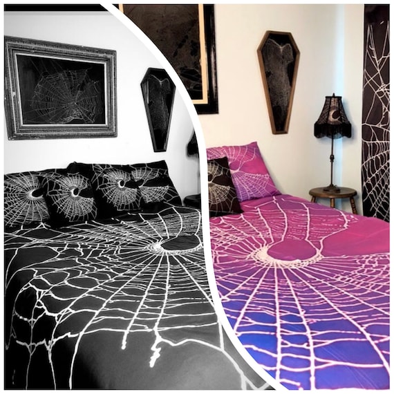 Spider Web Duvet, Black Duvet, Gothic Duvet, Crescent Moon, Gothic Home Decor, Gothic Bedding
