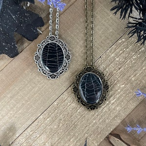Preserved Spiderweb Pendant Necklace: Gothic Halloween Jewelry