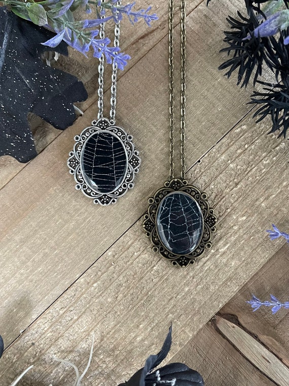 Halloween Jewelry, Spiderweb Pendant Necklace, Gothic Halloween Jewelry Cobwebs