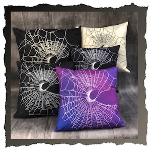 Crescent Moon Spider Web Pillow: Gothic Halloween Home Decor