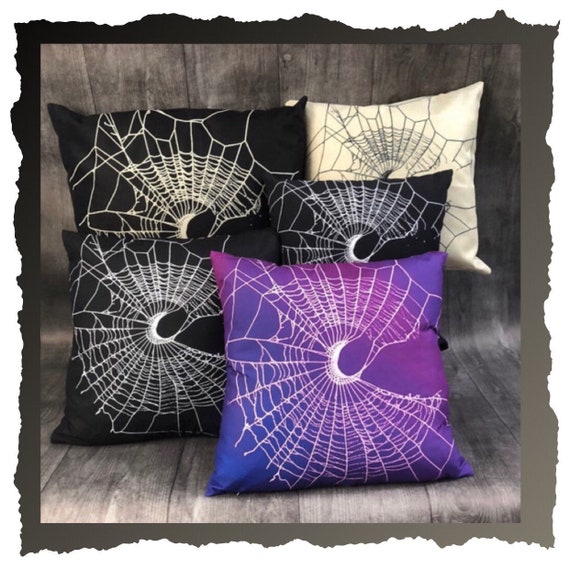 Spider Web Pillow, Spider Web, Gothic Home Decor, Black Pillow, Crescent Moon Design, Halloween Home Decor, MoonWeb Collection, Black Pillow