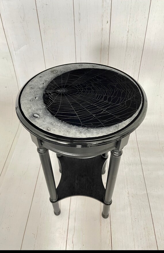 Dark Decor, Crescent Moon, Gothic Furniture, Gothic Table, Witchy Decor, Accent Table, Preserved Spider Web