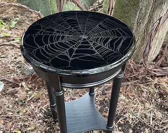 Dark Decor, Spider Web Table, Real Preserved Spider Web, Gothic Furniture, Gothic Table, Spider Web, Witchy Decor, Accent Table, Round Table