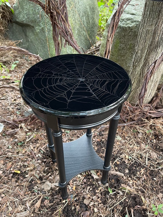 Dark Decor, Spider Web Table, Real Preserved Spider Web, Gothic Furniture, Gothic Table, Spider Web, Witchy Decor, Accent Table, Round Table