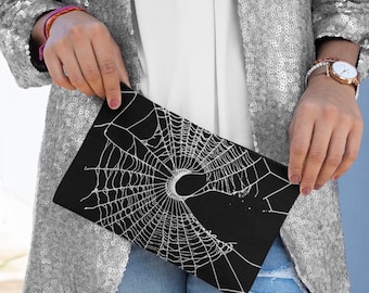 Makeup pouch, Spider Web Design, MoonWeb, Zipper pouch, Pocketbook, Accessories clutch, Gothic Style,Crescent Moon