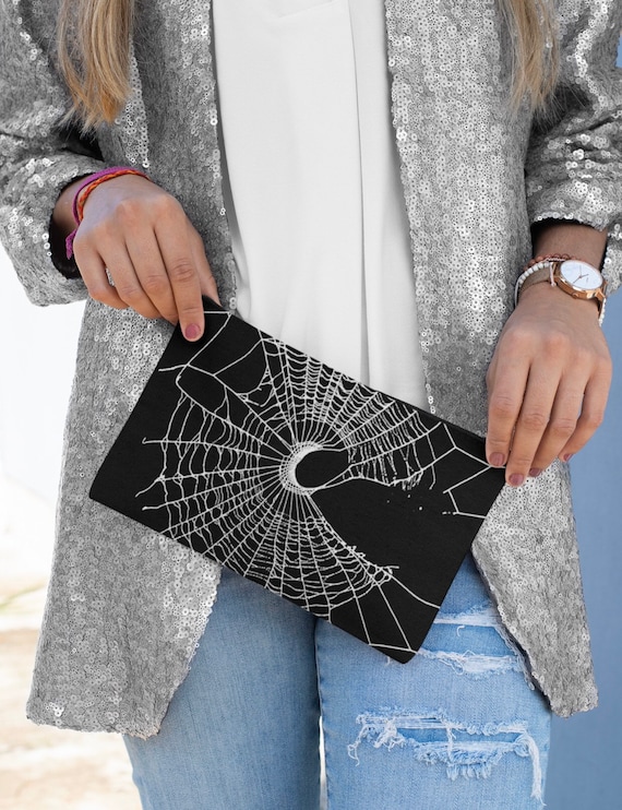 Makeup pouch, Spider Web Design, MoonWeb, Zipper pouch, Pocketbook, Accessories clutch, Gothic Style,Crescent Moon