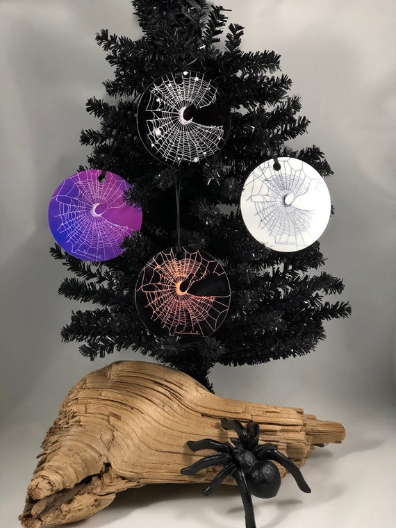 Christmas Ornament, Crescent Moon,  Spider Web Ornament, HALLOWEEN Ornament, Gothic, CobWeb, Spooky Ornament