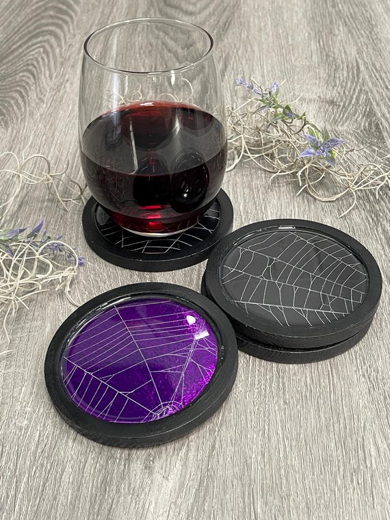 Set of 4 Coasters, SpiderWeb Coaster Barware  Stocking stuffers, Gothic Home Decor Halloween Witch Home Decor