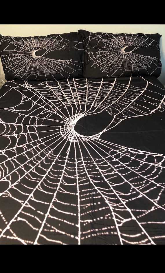 Spider Web Duvet, Black Duvet, Gothic Duvet, Crescent Moon, Gothic Home Decor, Gothic Bedding