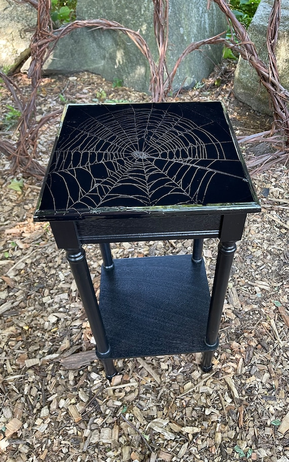 Dark Decor, Spider Web Table, Real Preserved Spider Web, Gothic Furniture, Gothic Table, Spider Web, Witchy Decor, Accent Table
