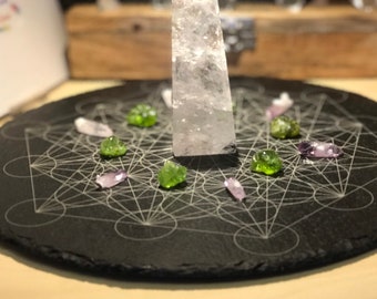 Multiple Metatron's cube - Crystal Grid - Sacred Geometry - Slate - Gridding - Healing - 6 Metatron's cube's overlaid