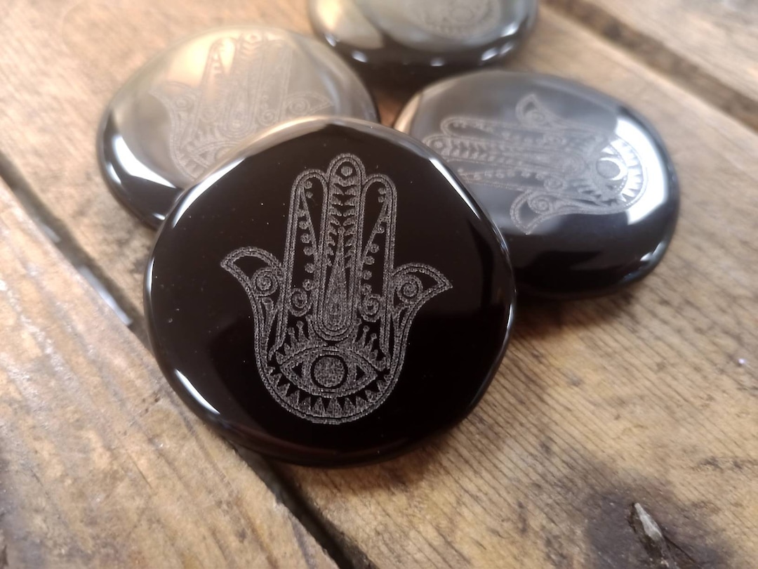 Hamsa Hand & Evil Eye – Protection - Engraved Onto Black Obsidian - Etsy