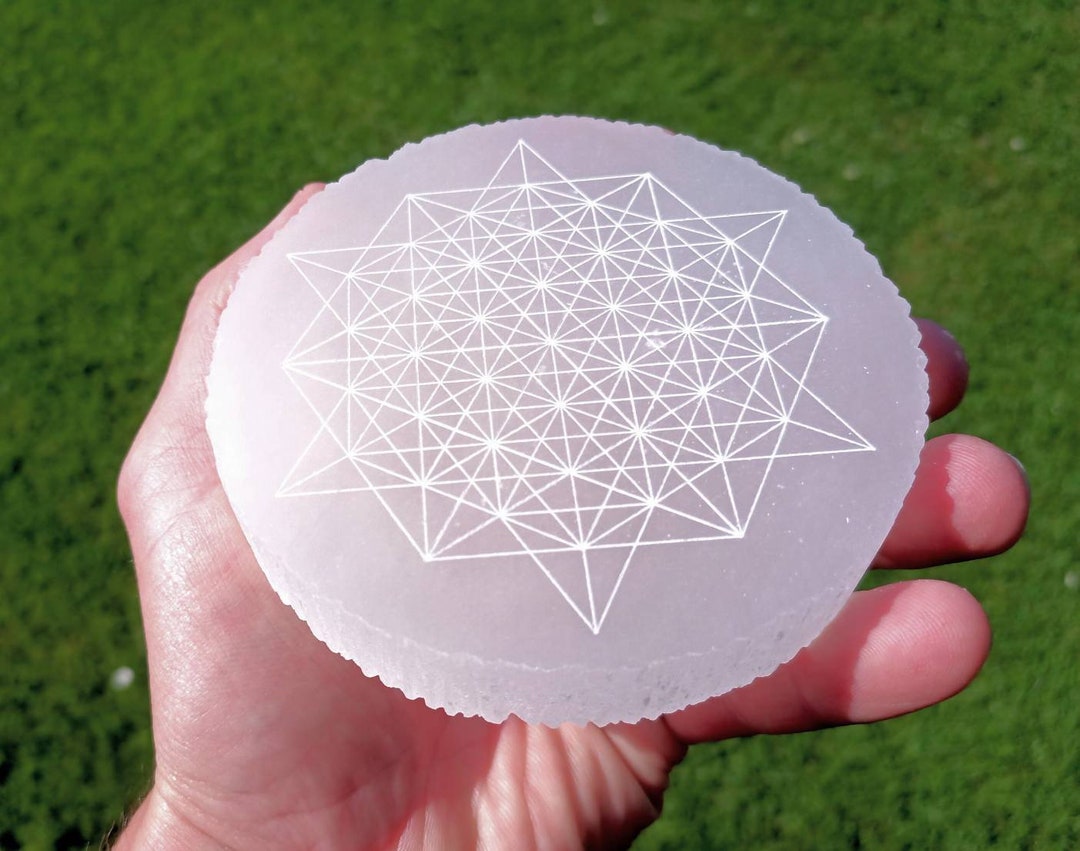 64 Star Tetrahedron Engraved Onto Selenite Crystal - Crystal Grid ...
