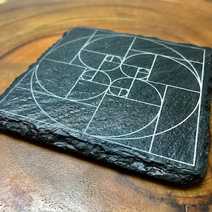 The golden ratio - Fibonacci Engraved Grid onto Natural Slate - Crystal Grid - Sacred Geometry