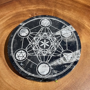 Stunning engraved Orthoceras Fossil Platonics Metatron Cube- Crystal Grid - Sacred Geometry - Gridding - Healing