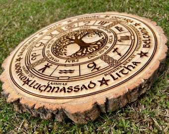 Southern Hemisphere Wheel of the Year Engraved Wood Slice, Pagan Altar Art