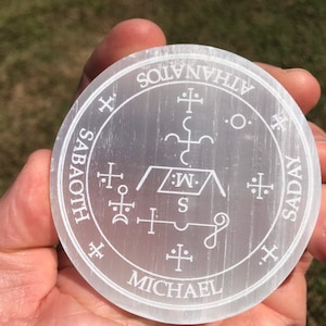 Archangel Sigil, Gabriel, Metatron, Michael, Samael, Uriel, Samael, Azrael, Raphael, Sandalphon engraved onto Natural Selenite , Altar,