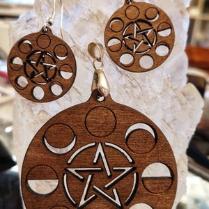 Pentagrama Fase Luna Collar y pendientes Wicca, Pagan, Bruja