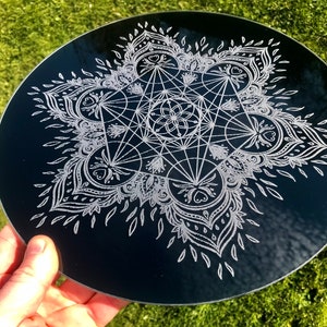 Metatron&#39;s cube - Crystal Grid - Sacred Geometry - Slate - Gridding - Healing - black glass