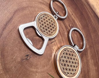 Sacred Geometry Bottle Opener Keyring, Flower of Life Keychain, Spiritual Barware Gift ,Functional Sacred Geometry Keychain, Boho Gift