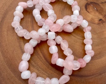Pulsera de piedra pulida de cristal de cuarzo rosa
