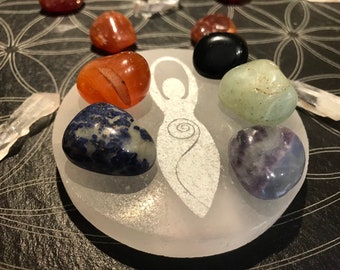Pure Selenite Spiral Goddess, mother earth Gaia charging plate, Sacred Geometry, Selenite crystal grid