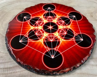 Metatron's cube - Crystal Grid - Sacred Geometry - Slate - Gridding - Healing - elements - Fire